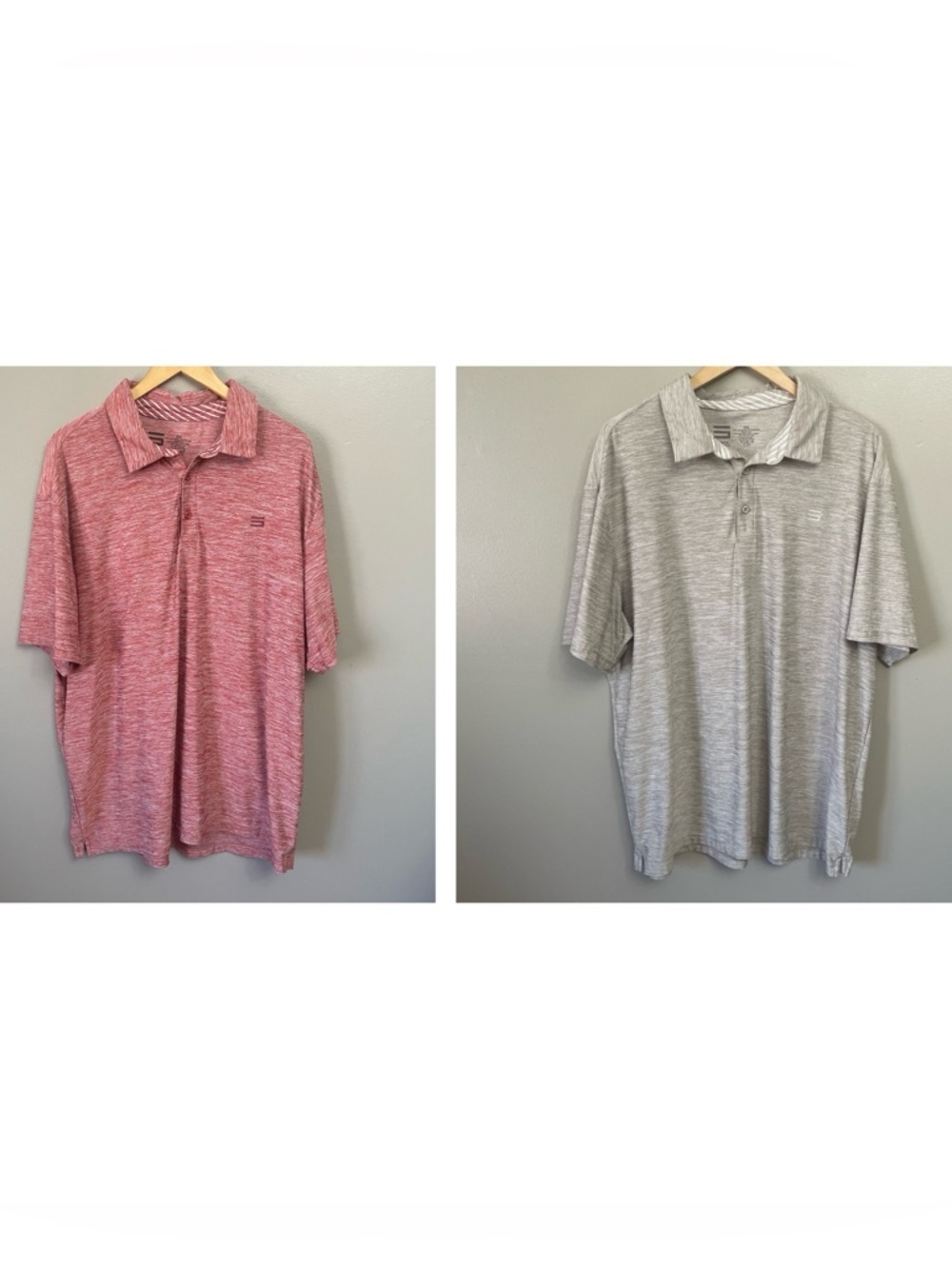 Lot of 2 Three Sixty Six men’s 2XL polo shirt red cream